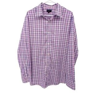 Banana Republic Slim Fit Plaid Button Down Shirt XL Pink Blue White Long Sleeve